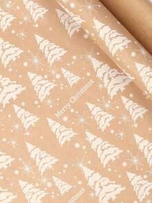 1 lembar Kertas Pembungkus Kado Bertema Pohon Natal - Menampilkan Teks "Selamat Natal" Beserta Pola Pohon Natal, Bintang, dan Kepingan Salju; Cocok untuk Membungkus Kado Natal, Hadiah, Buket Bunga, Suvenir, dan Souvenir Pesta. - Satu ukuran cocok untuk semua. - View 1