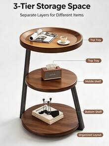 Living Room Sofa Side Table, Small Coffee Table, Storage Rack, Wooden Tabletop With Sturdy Metal Frame, Space Saving Nightstand, 3-Tier Display Accent Table For Home Decor Beside Sofa In Living Room & Bedroom - Multicolor - View 5