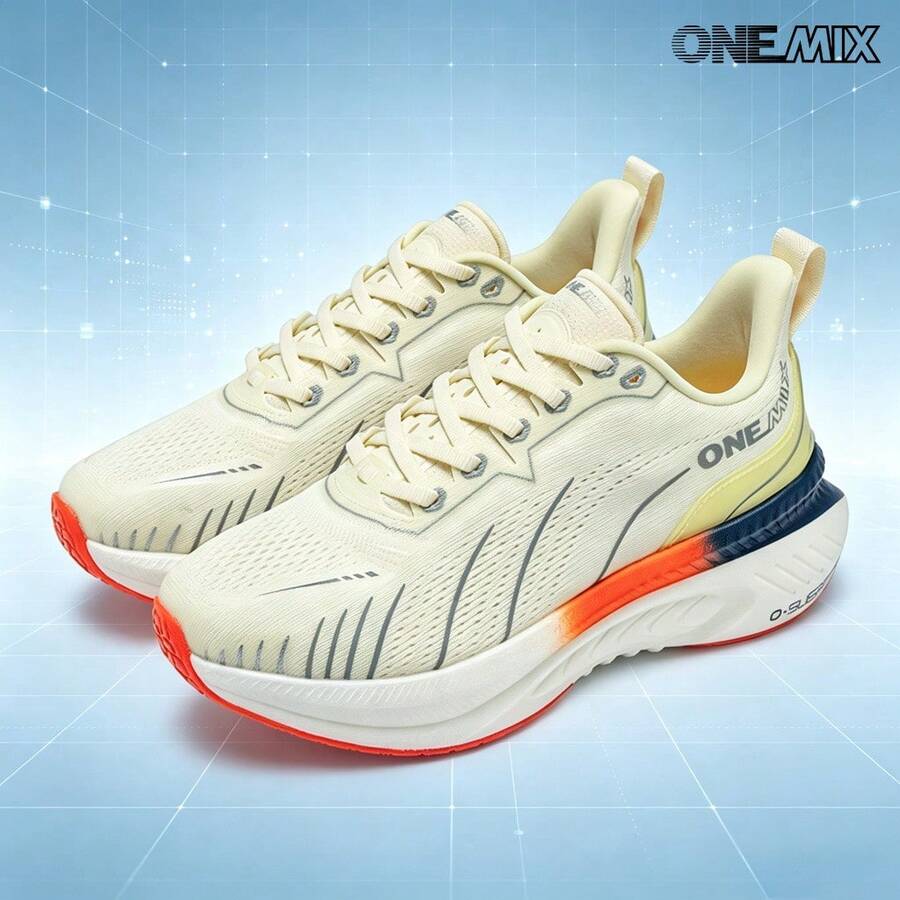 ONEMIX 2026 新款男士時尚運動休閒跑鞋，舒適吸震、輕量透氣網布慢跑鞋，馬拉松訓練健身運動鞋，戶外健行防滑男鞋，日常走路休閒男士運動鞋，氧氣空間氣泡中底科技吸震輕量彈性運動鞋，中性款