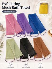 1pc Exfoliating Bath Towel, Long Mesh Back Scrubber With Handle, Elastic Body Scrubbing Towel, Quick-Dry Bath Cloth, Deep Cleaning Mesh Bath Cloth, Suitable For Back, Body, Shower, Spa, Home, Gym, Travel, Mother's Day, Father's Day Gift - Multicolor - View 2