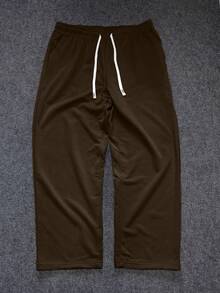 Plus Size Loose Fit Multi-Color Casual Sweatpants For Men, Drawstring Design, Comfortable & Versatile - Coffee Brown - View 2