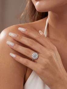 1pc Moissanite Ring Romantic 1CT Round Sunflower Halo Ring Perfect For Women's Parties And Daily Wear - Round Moissanite Ring-1ct - View 5