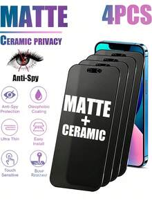 4PCS Soft Film Privacy Screen Protector, Strong Privacy Protection, Oleophobic Coating Reduces Fingerprint Residue, Smooth Touch Without Affecting Sensitivity. Easy Installation, Daily Anti-Collision, Curved Edge Fit Without Bulge, Oleophobic Coating Easy To Clean, Simple Installation Without White Edges. Seamless Full Coverage, Smooth Edges, High Precision Fitting Process, Anti-Collision, Zero Fingerprint Adhesion, Compatible With IPhone Duo/18 Pro/18 Pro Max/18/17E/17Pro Max/16Pro Max/15 Pro Max/14Pro Max/13Pro Max/12 Pro Max/11 Pro Max/17 Pro/16 Pro/15/14/13/12/11 And Other Series. - Black - View 2