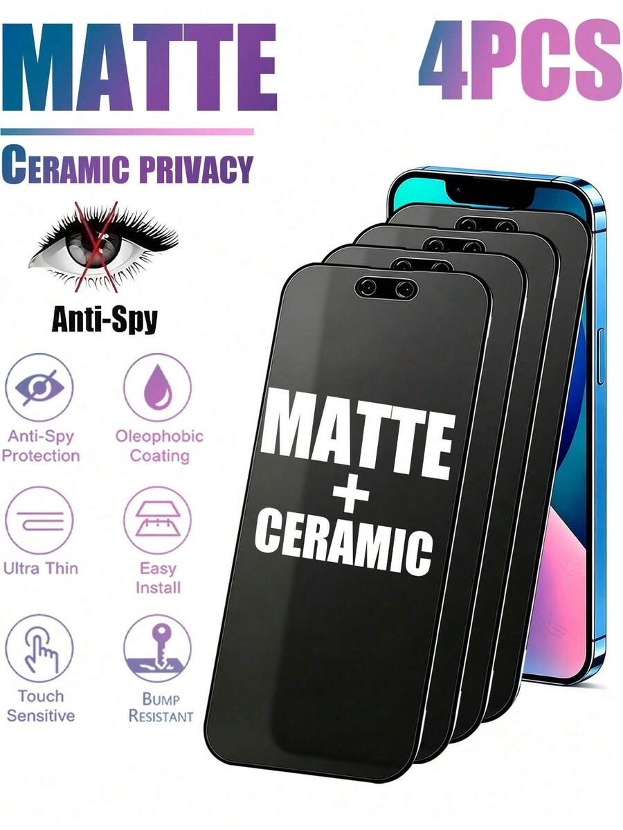 4PCS Soft Film Privacy Screen Protector, Strong Privacy Protection, Oleophobic Coating Reduces Fingerprint Residue, Smooth Touch Without Affecting Sensitivity. Easy Installation, Daily Anti-Collision, Curved Edge Fit Without Bulge, Oleophobic Coating Easy To Clean, Simple Installation Without White Edges. Seamless Full Coverage, Smooth Edges, High Precision Fitting Process, Anti-Collision, Zero Fingerprint Adhesion, Compatible With IPhone Duo/18 Pro/18 Pro Max/18/17E/17Pro Max/16Pro Max/15 Pro Max/14Pro Max/13Pro Max/12 Pro Max/11 Pro Max/17 Pro/16 Pro/15/14/13/12/11 And Other Series.