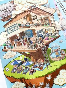 1pc A3 Large Cloud House Theme Scene Sticker Book, Decorative House Stickers, Landscape Stickers, Miniature House Scene Stickers, Scenery Stickers, Small House Scene Stickers - Scene Sticker - View 5