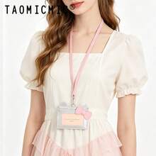 Cute Cat Ear Bow Lanyard Card Holder, PU Material Student Office ID Badge Holder Wallet - Multicolor - View 9