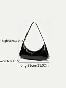 New Women's Vintage Crescent Underarm Bag, Minimalist Adjustable Strap Baguette Bag, Commuter Shoulder Handbag - Black - View 2