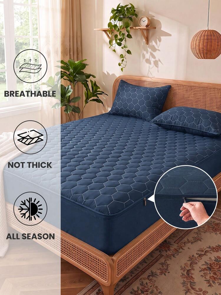 1pc Waterproof 6-Sided Zipper Mattress Protector, Sky Blue Mattress Cover Sheet, Home Decor, Deep Pocket, Comfortable Fit Fitted Sheet, Suitable For 8 Inch Deep Mattress, Breathable And Comfortable, Fits Twin/Full/Queen/King Size Bed, Machine Washable - Azure Blue (Hat Height 20cm) - View 5