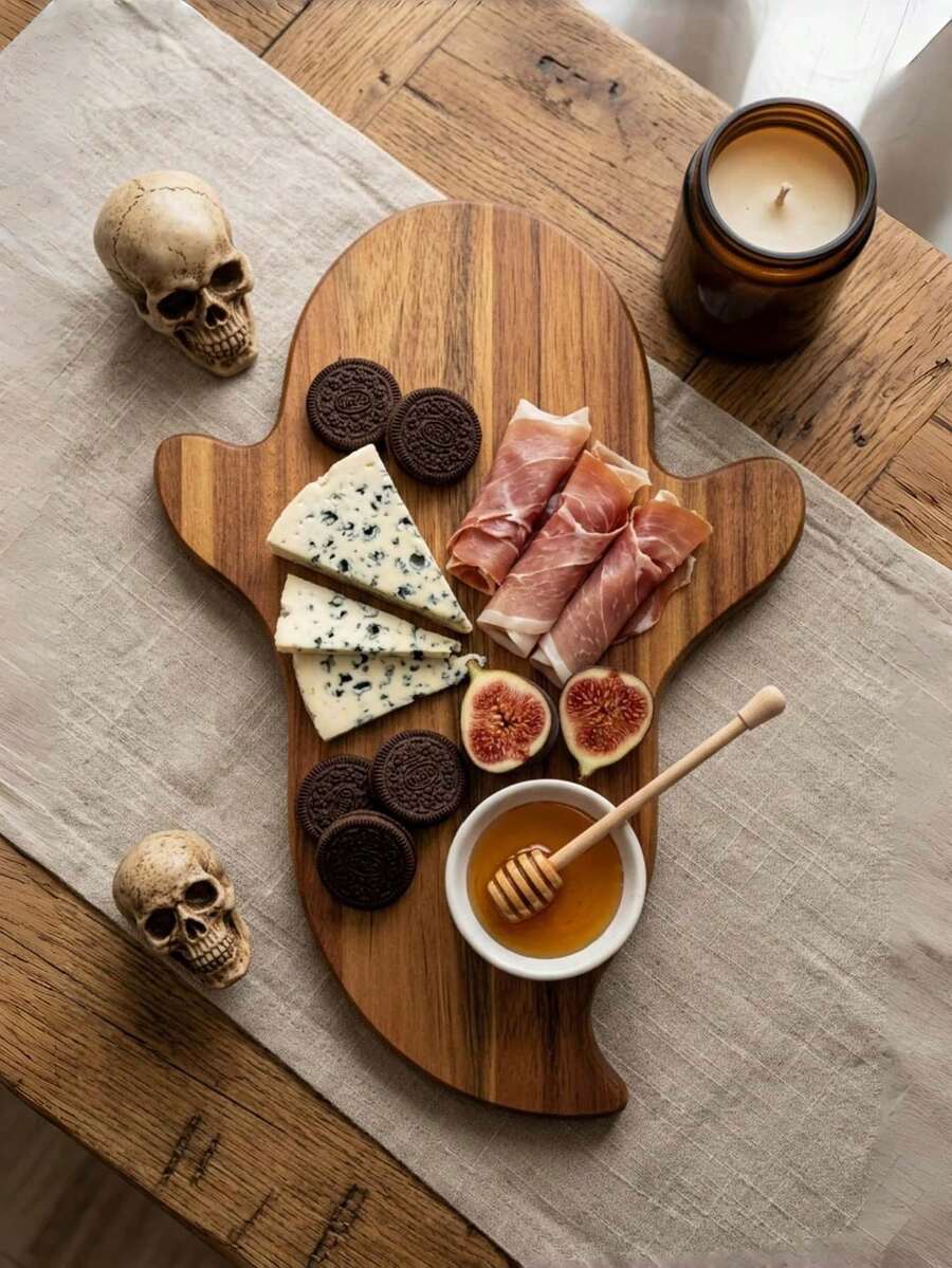 1pc Halloween Themed Wooden Cutting Board, Ghost/Gravestone Shaped, Double-Sided Reversible, Suitable For Fruit, Cheese, Cold Cuts And Appetizer Preparation And Serving, Perfect For Halloween Party And Home Decor