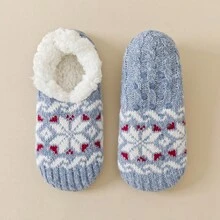 1/2 Pairs Snowflake Pattern Men's Lamb Wool Boat Socks, Thermal Lined Thickened Sleep Socks, Non-Slip Floor Socks, Men's Plush Shoe Covers - Multicolor - View 27