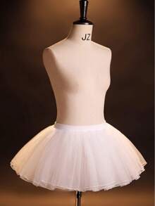 1pc White Ballet Half-Body Tulle Short Petticoat Stiff Mesh Tutu Skirt, Suitable For Dance Performance & Dress Matching - White - View 1