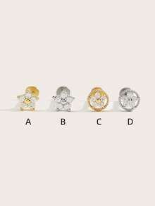 1pc Fashion Casual Diamond Flower Stainless Steel Stud Earrings Suitable For Women's Daily Wear - Flower - View 2