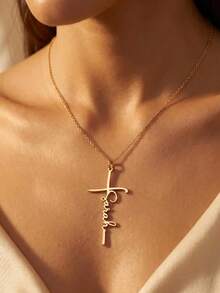 Personalized Cross Name Necklace, Stainless Steel Lucky Cross Name Necklace, Customized Name Necklace, Customized Faith Jewelry, Women's Religious Gift - Style 5 - View 3