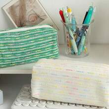 1pc Creative Colorful Line Pattern Pencil Case, Large Capacity Student Pencil Bag, Ins Style High Aesthetic Storage Bag, Yarn Desktop Organizer Pouch - Multicolor - View 9
