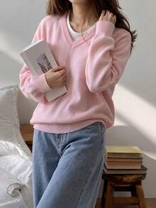 New Autumn/Winter Women's Pink Lightweight Knit Top - Pink - View 3