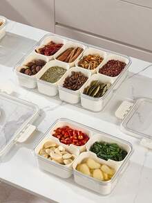 1pc Compartmentalized Food Storage Box, Lidded Serving Tray, Box-Shaped Container For Candy, Vegetables, Fruits, Nuts, For Picnics, Parties, Refrigerator Organizers, Lidded Sealed Food Storage Container, Refrigerator Fresh Food Storage Container, Candy, Nut, Spice Food Storage Container, Snack Box, Cooked Food Container. - Beige - View 5