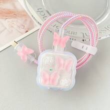 Drip Glue Butterfly Flower Quicksand Charger Cover Kit, Clear Charger & Cable Protector For 40W Adapter - 40W Pink Butterfly Flower - View 4