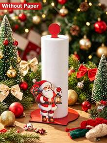 1pc Christmas Wooden Freestanding Tissue Holder, Kitchen And Bathroom Countertop Storage Rack, Suitable For Christmas Party, Theme Event, Thanksgiving, New Year, Holiday Gathering And Holiday Decoration - Multicolor - View 2