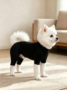 Turtleneck Stretchy Pet Yoga Suit, Slim Fit 4-Legged Dog , Soft Elastic Dog Jumpsuit For Small Medium Dogs - Black - View 1