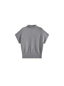 Women's Short Sleeve Knit Sweater Slim Fit Layering Base Top - Grey - View 3