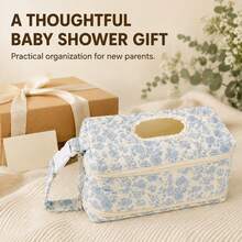 Wadah Tisu Basah Bayi Quilted Kecil Tas Popok Pengatur Penyimpanan Popok untuk Ibu, Kantong Tisu Motif Bunga Portabel Gantung untuk Kereta Bayi, Mobil, Perjalanan - MultiWarna - View 11