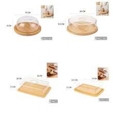Bamboo Base + Transparent Dust Cover: Butter Dish / Cake Stand – Dust-Proof Display Tray For Afternoon Tea Snacks And Bread - View 8