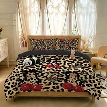 3pcs Leopard Print Bow & Cherry Pattern Duvet Cover Set (1 Duvet Cover + 2 Pillowcases), Breathable, Comfortable, Soft, Suitable For Single/Double/Queen/King Size Bed, Machine Washable, Room Decor, Dorm Bedding, Autumn Decoration, Christmas - Multicolor 02 - View 7