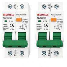 DZ47LE-63 RCBO 2P Pemutus Sirkuit Arus Sisa 30mA 230V C16/C20/C32 Perlindungan Beban Berlebih, Korsleting, dan Kebocoran Pemutus Sirkuit Miniatur Bersertifikat CE - Hijau - View 7
