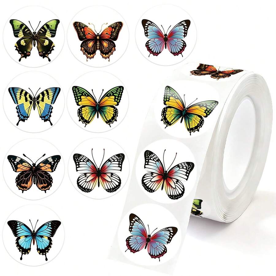 500pcs Roll Butterfly Stickers Colorful Amazing Cartoon Stationery Pencil Backpack Skateboard Decoration Stickers Teacher Training Cartoon Graffiti Label Stickers Cake Baking Envelope Gift Box Sealing Stickers For Crafts Scrapbooking Envelopes Decorative Sealing Stickers - Cartoon - View 1