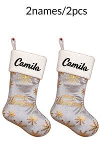Custom Embroidered Name Snowflake Christmas Stocking, Personalized Name Holiday Hanging Decor, Farmhouse Mantel Fireplace Tree Accent, Customized Party Decoration, Customizable Xmas Gift Bag, Family, Friends, Home Celebration And Seasonal Gift Giving - Style H - View 31