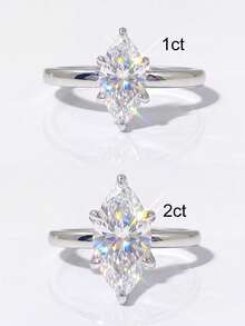 1件莫桑鑽戒指，獨特1CT 6爪馬眼形戒指，適合女性訂婚與派對 - 銀色 - 查看 8