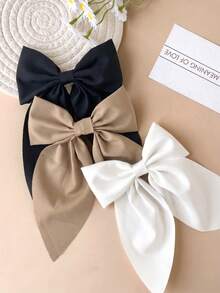 3pcs/Set Large Bow Hair Clips For Women And Girls, Long Ribbon Tail French Hair Clips, Oversized Elegant Cute Style Hair Accessories, Autumn Bow Hair Clips - Multicolor - View 3