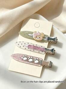 3pcs Cartoon Bear Hair Clips, Seamless Duckbill Side Clips, Sweet Versatile Style For Girls, Makeup Bangs & Loose Hair Clips (Bear Position Random) - Multicolor - View 4
