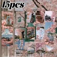 SCXXBSW 15pcs "Cherry Blossoms Falling In The Woods" Card Wall Decal For Room Decor; Greeting Card For Friends And Loved Ones; Romantic, Nostalgic Style; Suitable For Diaries And Scrapbooks - 15pcs - View 9