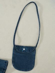 Baby Girl Autumn/Winter Versatile Minimalist Denim Dress & Knit Tank Top 2 Pieces Set - Royal Blue - View 3