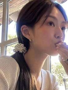 4件組韓系簡約優雅仿珍珠髮圈，高馬尾髮帶，適合女性日常佩戴，時尚髮飾 - 彩色 - 查看 3