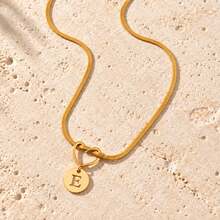 Initial Charm Snake Chain Gold Plated Letter Necklace For Women Men With Heart Knot Disc - Yellow Gold - View 9