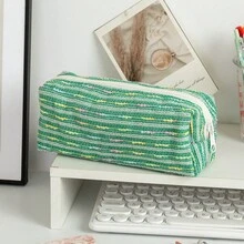 1pc Creative Colorful Line Pattern Pencil Case, Large Capacity Student Pencil Bag, Ins Style High Aesthetic Storage Bag, Yarn Desktop Organizer Pouch - Multicolor - View 14