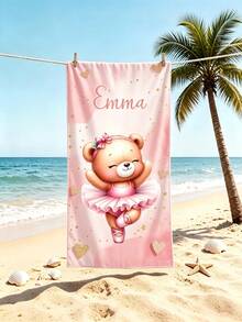 Custom Name Pink Ballerina Teddy Bear Beach Towel, Soft Absorbent Microfiber Towel, Lightweight For Beach Pool Camping Travel, Girls Kids Gift - Multicolor - View 5