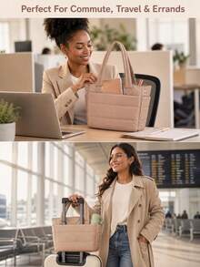 1pc New Women's Quilted Tote Bag, Multi-Functional Compartment Storage Bag With Cup Holder And Laptop Sleeve, Suitable For Daily Commute, Travel Essentials, Women's Valentine's Day Gift - Multicolor - View 8