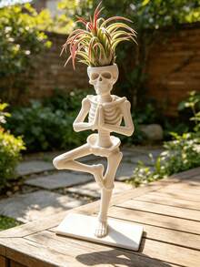 1/3pcs Vintage Funny Skeleton Figurine Succulent Planter, Halloween Multiple Yoga Pose Bone Sculpture Flower Pot, Niche Art Desktop Decor, Suitable For Air Plant Micro Landscape Decoration Container - Yoga Skeleton - View 7