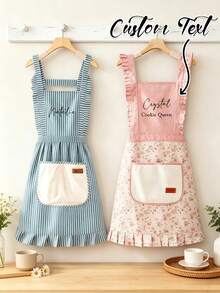 Custom-Made Personalized Aprons, Floral Aprons With Customizable Name Embroidery, Lace Aprons With Pockets | Perfect For Cooking Parties | Birthday Gifts - Multicolor - View 4