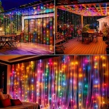 Solar Fairy Curtain Lights, 300/200/100 LED Outdoor Smart Light Strings, 8 Flashing Modes, Light Sensor, Suitable For Gardens, Yards, Weddings, Parties, Balconies, Porches - Solar Powered Curtain Lights - View 6