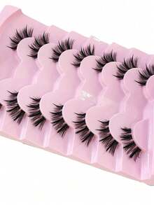 7 Pairs Half Lashes - Reuseble Natural Half Lashes Strips With Spikes For Nude Makeup Cat Eye Spiky Crossed Curling Eyecorner Lashes Fairy Look Faux Mink Fake Eyelashes Extensions - Black - View 4