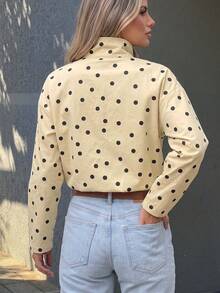 1pc Women's Vintage Small Polka Dot Drop Shoulder Short Utility Jacket With Drawstring Hem, Waist Pockets, Height-Enhancing Thin Outerwear For Spring/Autumn, Suitable For Daily Commute, Light Office, Store Visiting, Afternoon Tea, Best Friend Date - Apricot Yellow - View 3