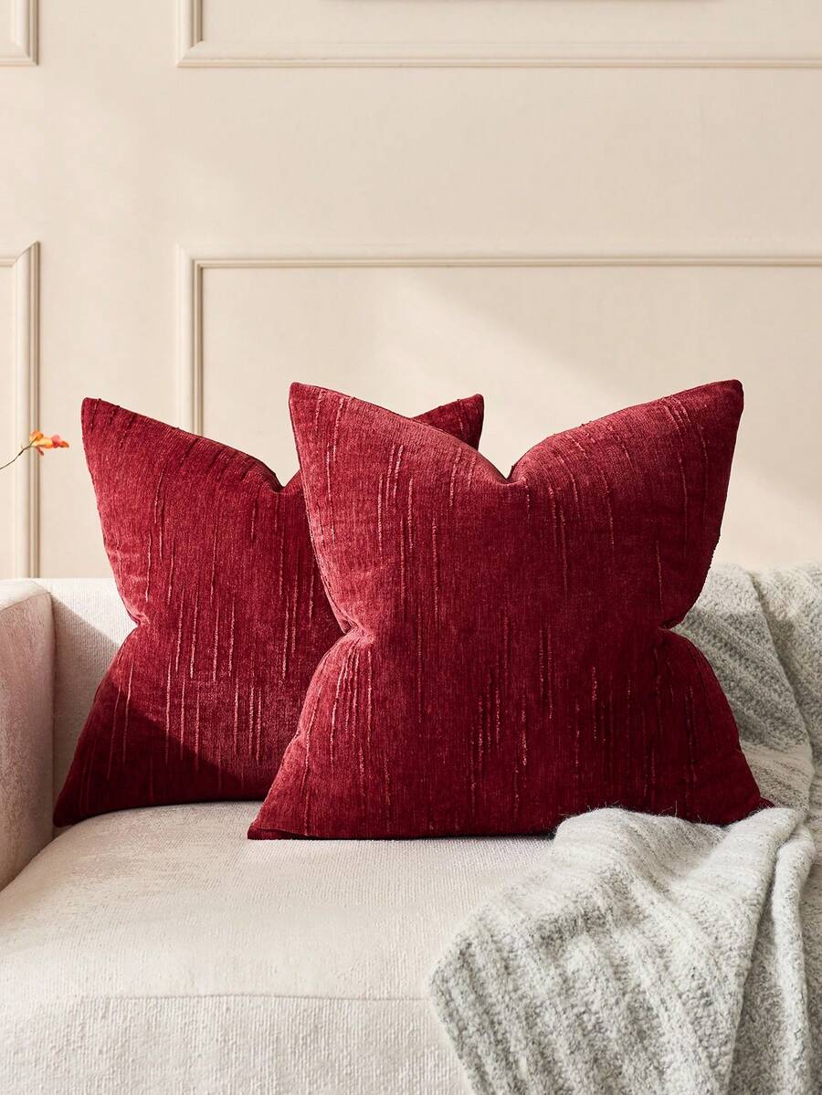 1pc Burgundy (Pillow Insert Not Included) Vintage Striped Throw Pillow Cover, 100% Polyester Woven Fabric, Zipper Closure, Machine Washable, Geometric Pattern Decor Cushion Cover, Suitable For Sofa, Bed, Dining Room, Home Office - View 1