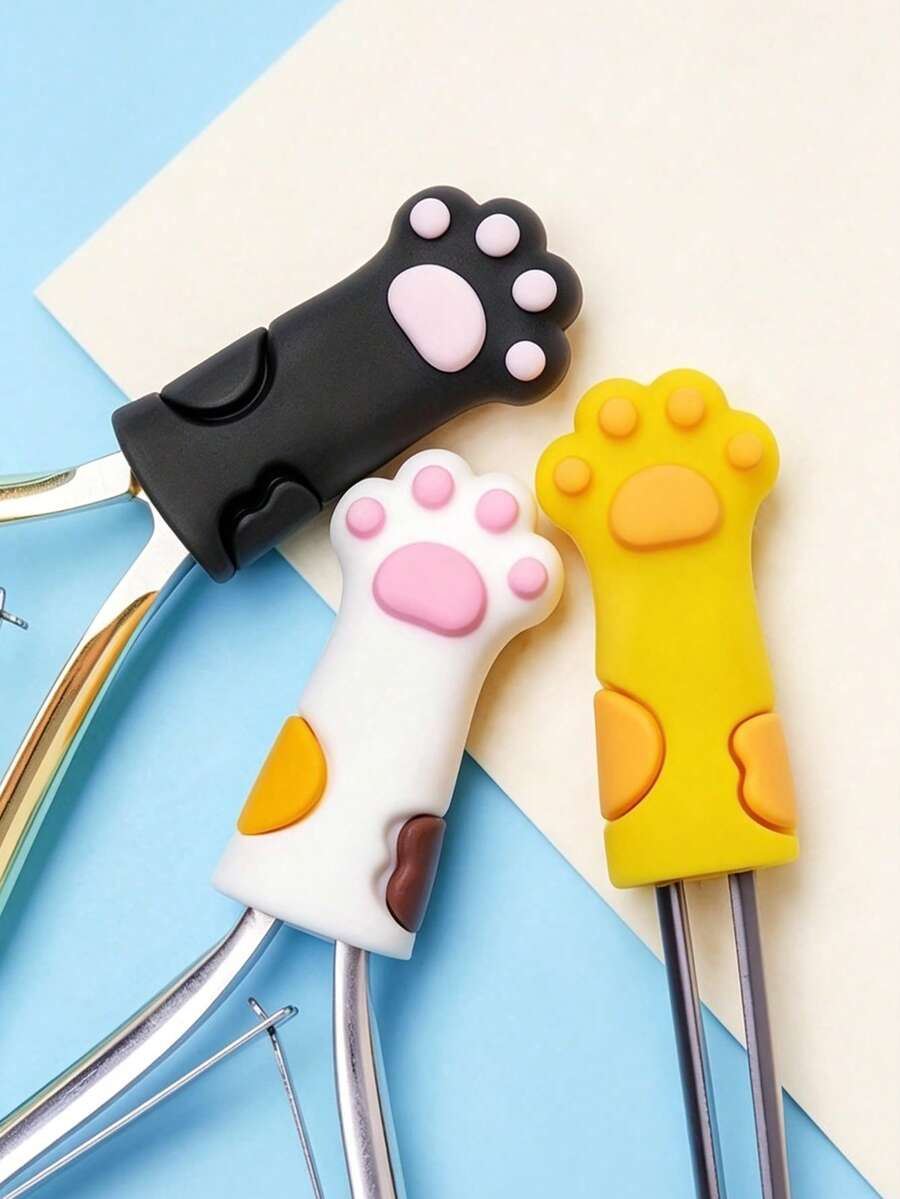 Cute Cat Paw Shaped Protective Covers, Suitable For Scissors, Tweezers And Nail Clippers; Soft Tip Protective Covers, Convenient For Storage, Ideal Gift For Christmas Or Halloween, Sewing Accessories