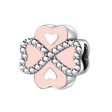 1pc Cute Pink Pendant Silver-Plated Perforated Beads With Flower, Elephant, Rabbit, Rose, Heart, Paw Print Large Hole Beads Bracelet, Handmade Jewelry Making Gift, Suitable For Girls And Women, Can Showcase Charm - Pink - View 18