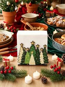 2D FLAT Christmas Tree Decorative Kitchen Paper Towel Holder - Desktop Tabletop Restaurant Paper Towel Storage (Combines Display And Storage Functions), Rustic Farmhouse Style Christmas Tree Design, Suitable For Kitchen, Bathroom, Living Room And Dining Room, Decorative Ornament To Create A Warm Christmas Atmosphere. - Multicolor - View 3