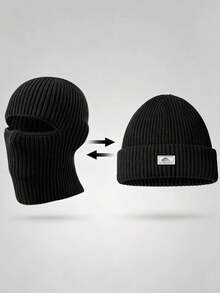 1pc Winter Men's Balaclava Hat Knitted Cap Windproof Cold-Proof Headwear Face Mask Warm Hat Dual Wear - Multicolor - View 4